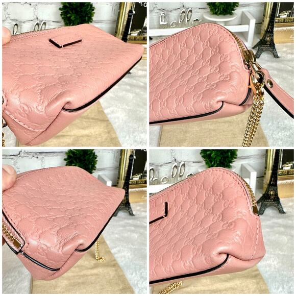 GUCCI pink guccissima leather wristlet cosmetic pouch bag Very Pretty! GREAT - Picture 10 of 16